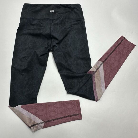 ALO Yoga Colorblock Tree Lace Airbrush Stripe Studio Leggings Sz XS Extra Small - Picture 5 of 16